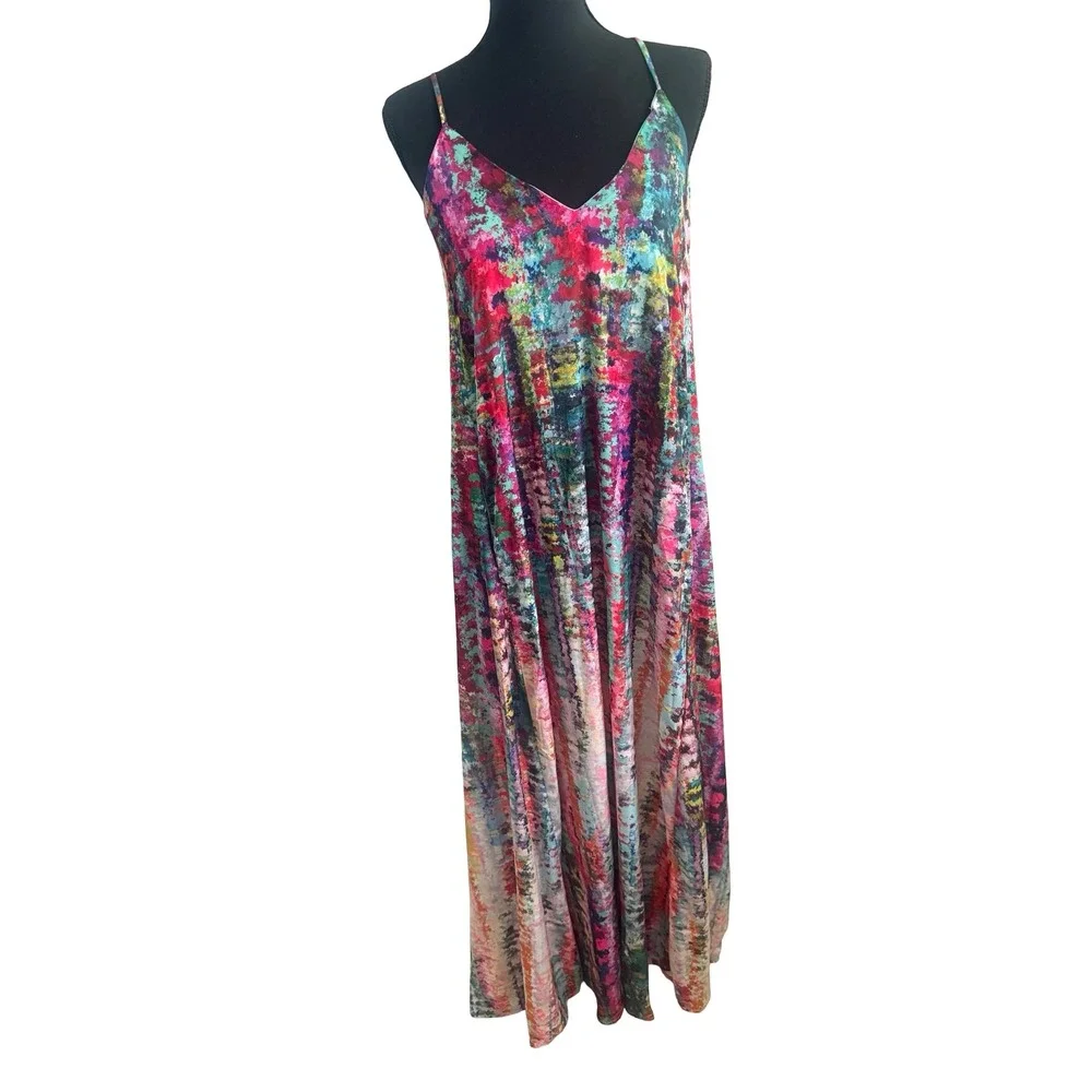 Nicole Miller New York Maxi Dress Multi Color V-Neck XS Sleeveless
